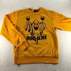 Mad Engine Sweatshirt Womens S/M Yellow Boo Jee Halloween Ghost Graphic Cotton‎